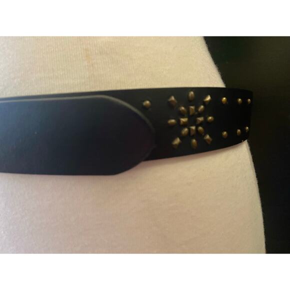 CHAPS Black Leather Brass Studded Belt Women sz M - Picture 3 of 14